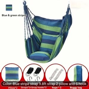 Blue and Green Striped Hammock Chair